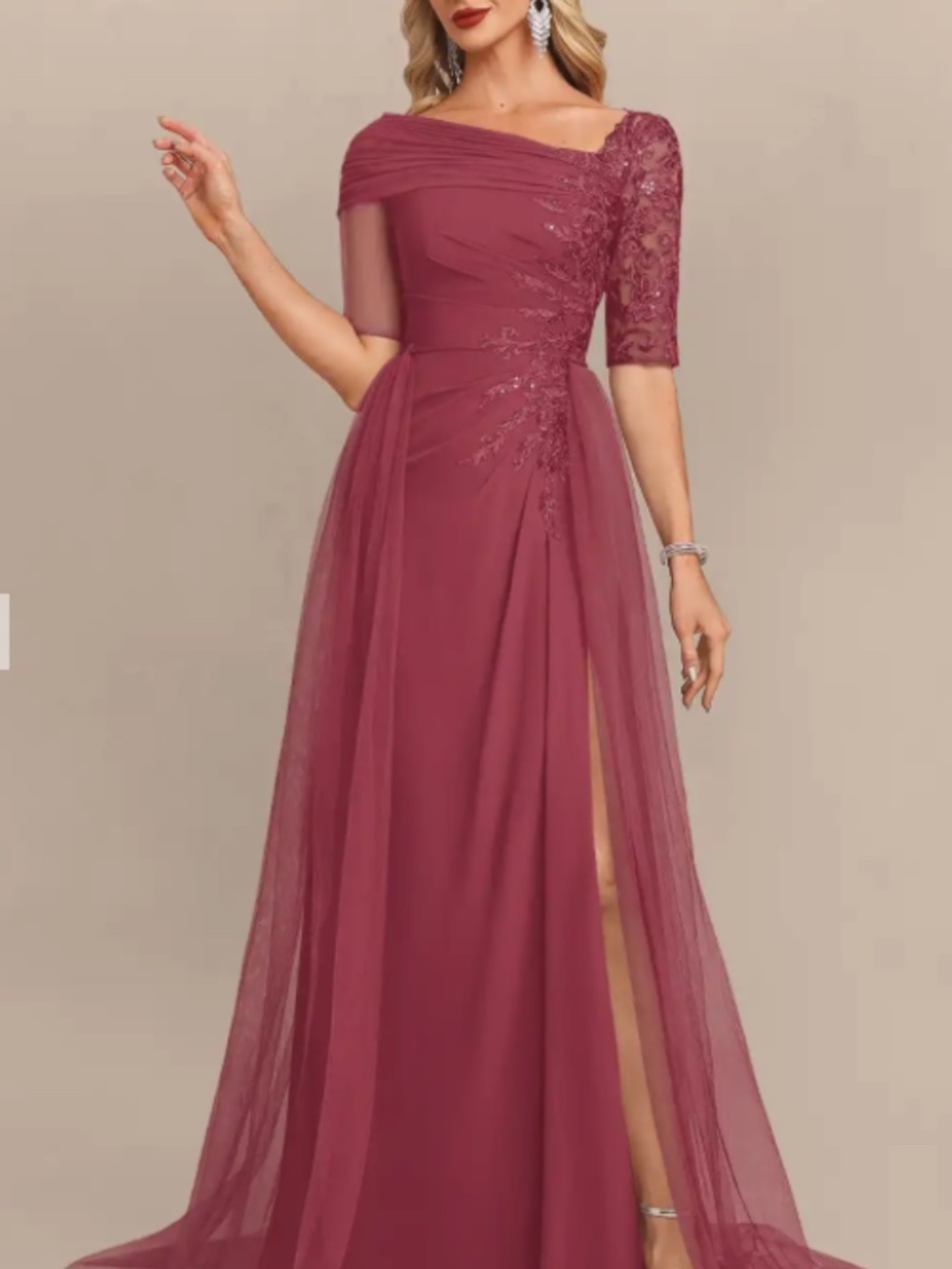NWT - JJ's House Riella Cinnamon Rose Chiffon Maxi Dress